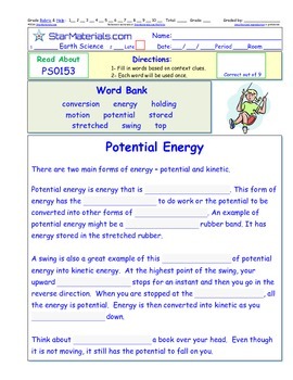 Preview of A Differentiated I-Cloze for iPads or Paper - Potential Energy PS015