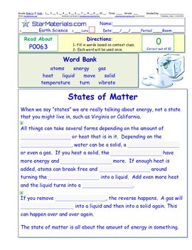 Preview of A Differentiated I-Cloze for iPads or Paper - States of Matter PS006
