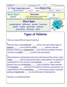 A Differentiated I-Cloze for iPads or Paper - Types of Pollution ES002