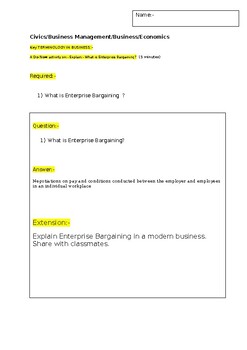 Preview of A Do Now Activity on- "Enterprise Bargaining" and an extension activity