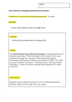 Preview of A Do Now- "The Australian Stock Market-ASX"- and an extension- start of lesson