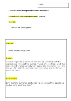 Preview of A Do Now- "The Exchange Rate"- with extension activity-1st five minutes of class