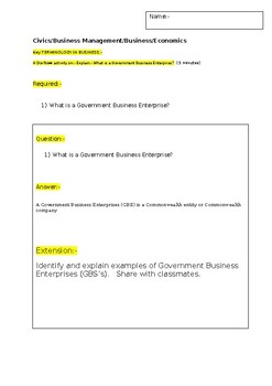 Preview of A Do Now on- "Government Business Enterprises" and an extension activity