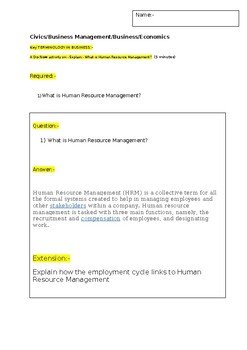 Preview of A Do Now on "Human Resource Management" and an extension activity