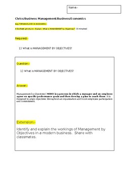 Preview of A Do Now on- "Management by Objectives" and an extension activity
