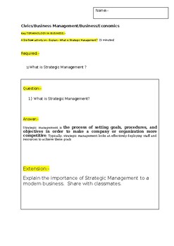 Preview of A Do Now on- "Strategic Management" and an associated extension activity