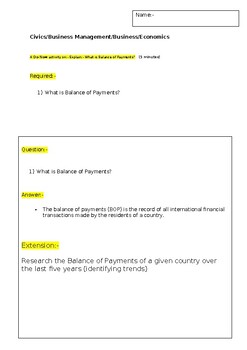 Preview of A Do Now on the "Balance of Payments" and an extension activity- Start of class