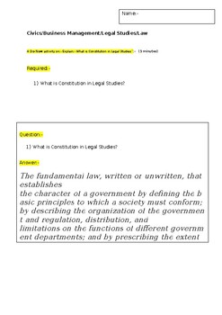 Preview of A Do Now unpacking "Constitution in Legal Studies"- 1st five minutes of class
