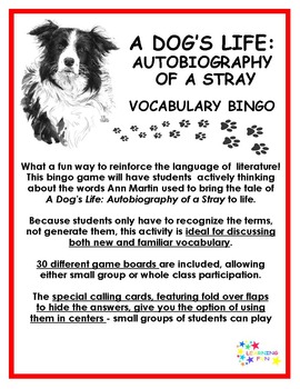 A Dog S Life Autobiography Of A Stray Vocabulary Bingo By Learning Fun