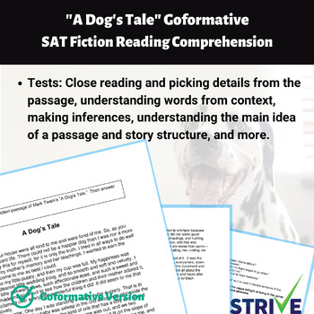 Preview of A Dog's Tale SAT Fiction Reading Comprehension Goformative Digital Activity