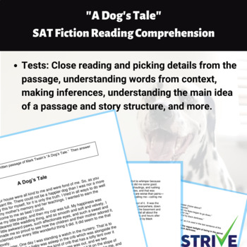 Preview of A Dog's Tale SAT Fiction Reading Comprehension Worksheet