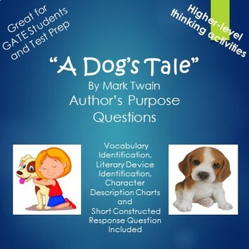 Preview of A Dog's Tale by Mark Twain Author's Purpose Questions and Activities