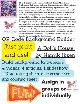 Preview of A Doll's House QR Code Background Knowledge Worksheet Printable Digital Activity