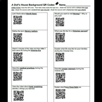 A Doll's House: QR Codes Background Worksheet by English Bulldog