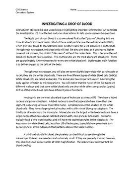 Preview of A Drop of Blood Investigation/Worksheet – Anatomy & Physiology