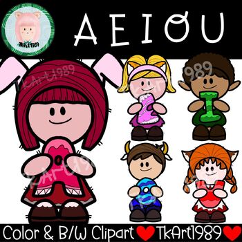 Preview of A E I O U Kid clipart for Learning Vowels Alphabet