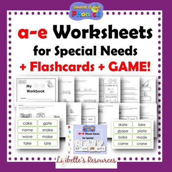 Preview of A-E Phonic Worksheets + Game (CVCE): Worksheets: Suitable for Special Needs