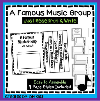 Preview of A Famous Music Group, Flip Book Report, Music Report & Writing Project