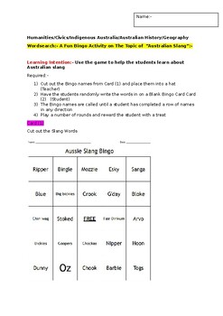 Preview of A Fun Bingo Activity on Australian Slang