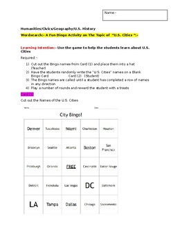 Preview of A Fun Bingo activity on U.S. Cities