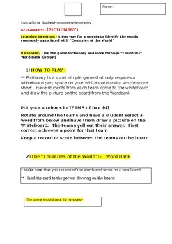 Preview of A Fun Game of PICTIONARY learning about "COUNTRIES OF THE WORLD"