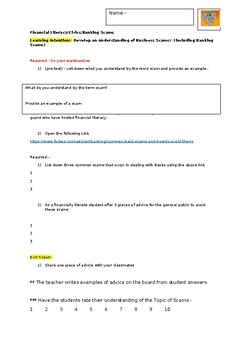 Preview of A Fun Structured Worksheet on Banking scams