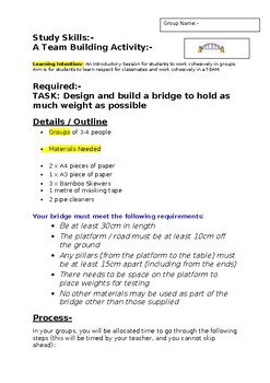 Preview of A Fun Team Building Activity:- "Building a Bridge Worksheet"