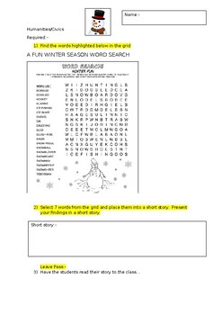 Preview of A Fun Winter word search and thinking about being in the snow