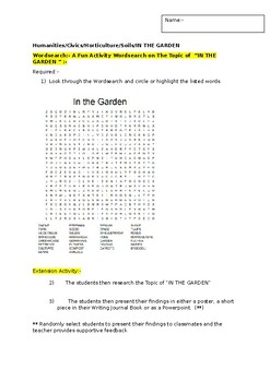 Preview of A Fun Wordsearch:- "In the Garden" and an associated extension activity