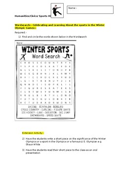 Preview of A Fun Wordsearch linking the Winter Olympics (including an extension task)