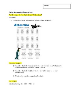 Preview of A Fun Wordsearch on "Antarctica" and an associated extension task