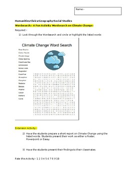 Preview of A Fun Wordsearch on Climate Change and an associated extension task