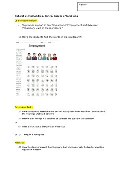 Preview of A Fun Wordsearch on Common Vocabulary used in the Workforce
