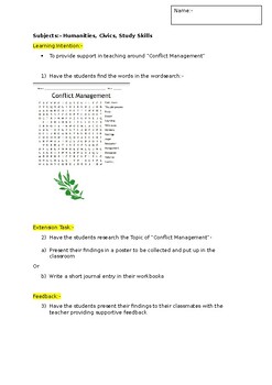 Preview of A Fun Wordsearch on Conflict Management and an associated extension task