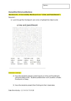 Preview of A Fun Wordsearch on Crime and Punishment and an associated extension task