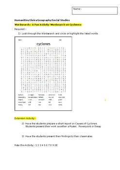 Preview of A Fun Wordsearch on Cyclones and an associated extension task