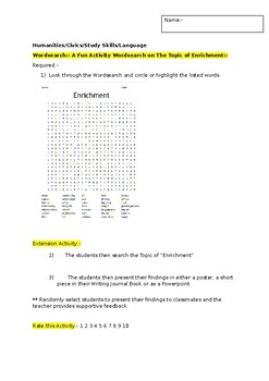 Preview of A Fun Wordsearch on Enrichment and an associated extension task