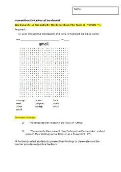 Preview of A Fun Wordsearch on "GMAIL" and an associated extension activity