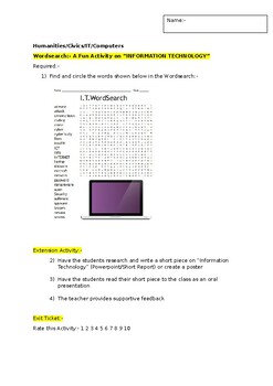 Preview of A Fun Wordsearch on "Information Technology" and an associated extension task