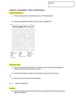 Preview of A Fun Wordsearch on Michaelangelo and an associated extension task