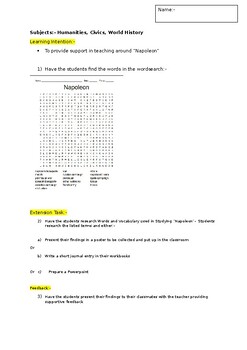 Preview of A Fun Wordsearch on Napoleon and an associated extension task