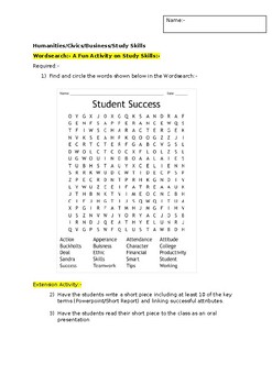 Preview of A Fun Wordsearch on Successful Study Skills and an extension activity