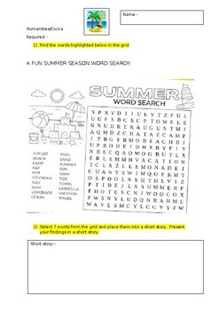 Preview of A Fun Wordsearch on Summer and thinking about the beach