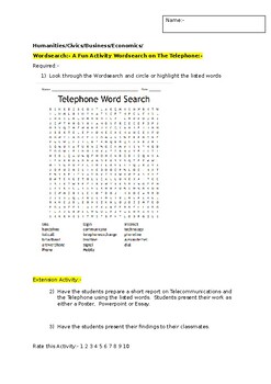 Preview of A Fun Wordsearch on Telecommunications and the Telephone and an added task
