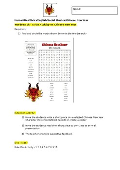 Preview of A Fun Wordsearch on "The China Lunar New Year"