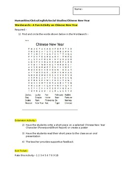 Preview of A Fun Wordsearch on "The Chinese Lunar New Year" and an extension task