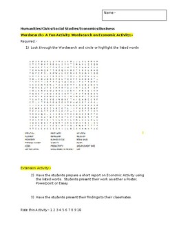 Preview of A Fun Wordsearch on The Level of Economic Activity and an extension task