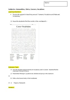 Preview of A Fun Wordsearch on Vocabulary used In Careers Education