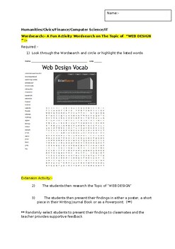 Preview of A Fun Wordsearch on Web Design and an associated extension task