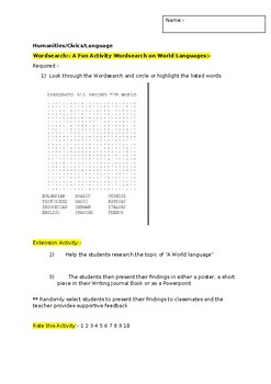Preview of A Fun Wordsearch on World Languages and an associated extension task